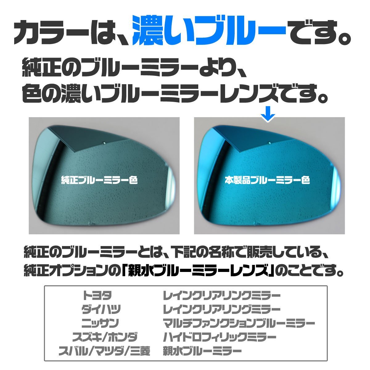納期2週間 親水 ブルーミラーレンズ ワイド スズキ キャリイトラック DA16T用 R3年1月～R6年4月までの縦型手動格納ミラー専用 貼付け R600_画像3