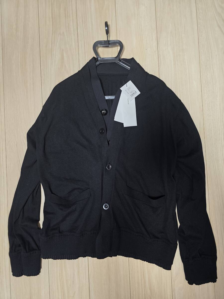 今期新品 タグ付 sacai サカイ Cotton Cashmere Knit Cardigan コットンカシミヤ ニット カーディガン 黒 ブラック 4 XL 2025年10月購入_画像3