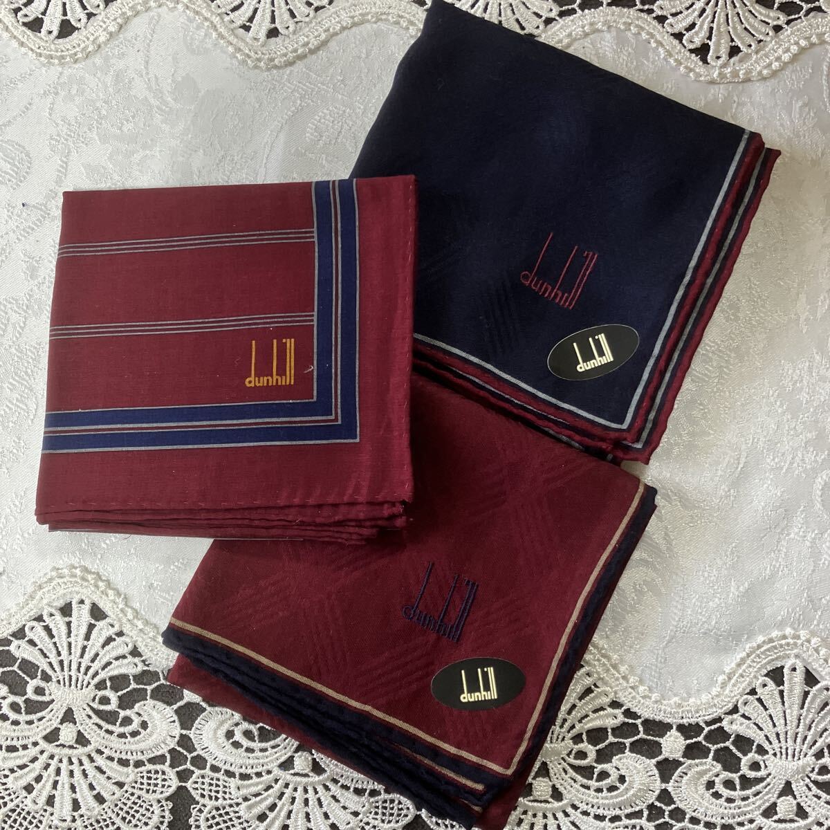 送料無料 dunhill ダンヒルメンズハンカチ3枚セット♪♪ ハイブランドハンカチ 素敵なメンズに 紳士用_画像1