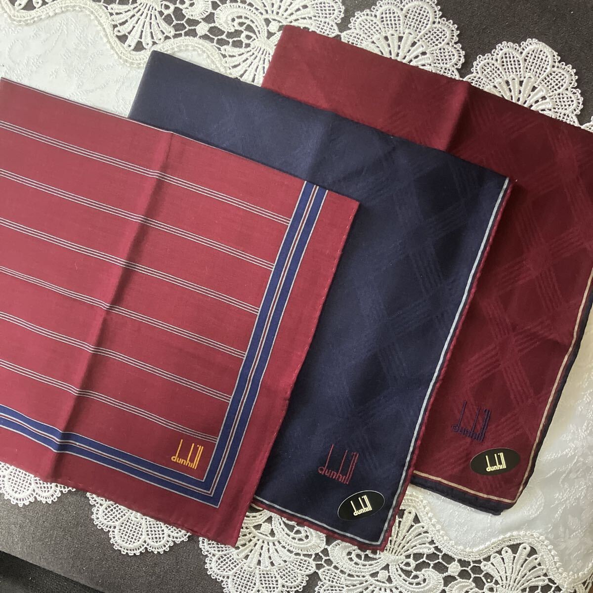 送料無料 dunhill ダンヒルメンズハンカチ3枚セット♪♪ ハイブランドハンカチ 素敵なメンズに 紳士用_画像6