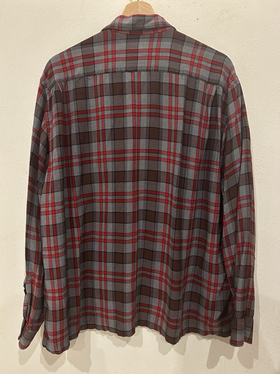 60s XL レーヨンシャツ ヴィンテージ cran brook シャドーチェック オンブレ ビンテージ オープンカラーシャツ チェックシャツ 60年代 50s_画像2