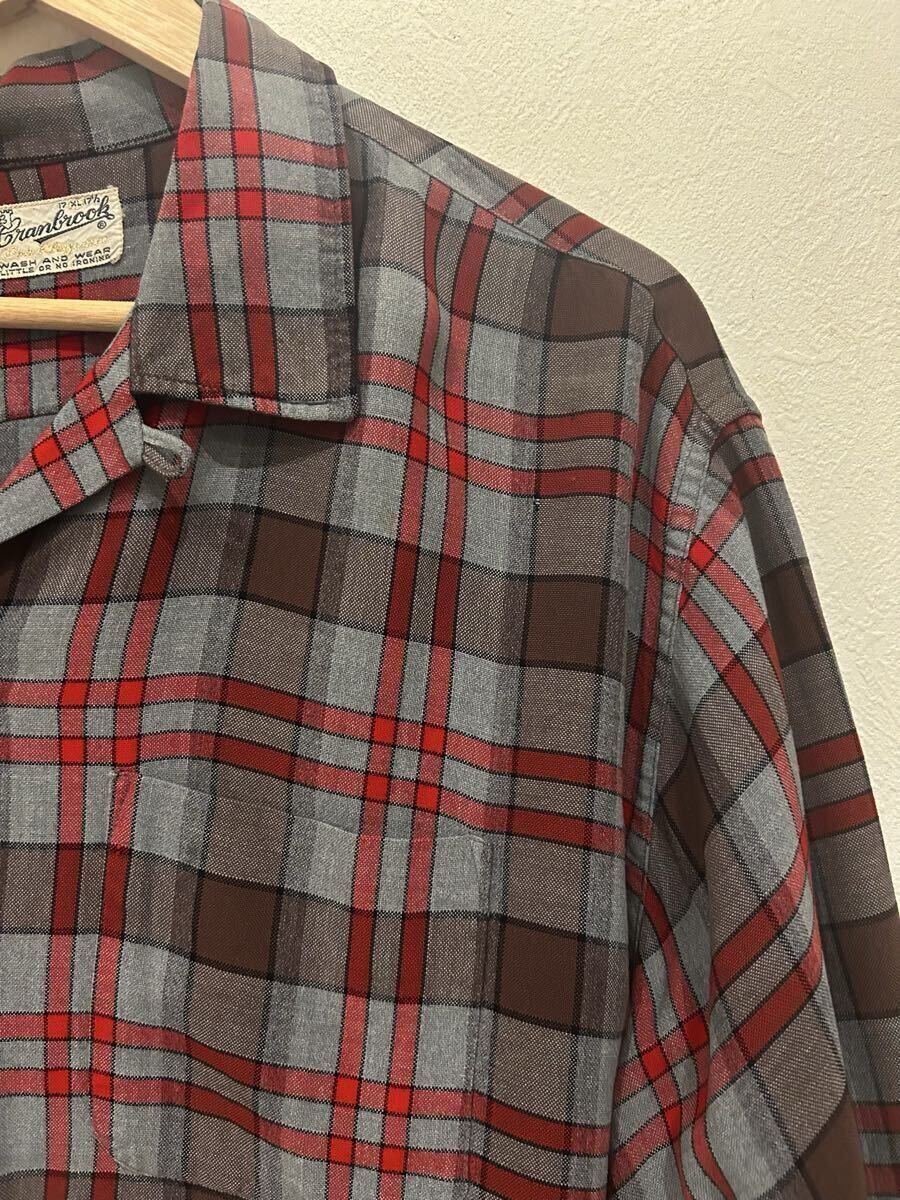 60s XL レーヨンシャツ ヴィンテージ cran brook シャドーチェック オンブレ ビンテージ オープンカラーシャツ チェックシャツ 60年代 50s_画像3