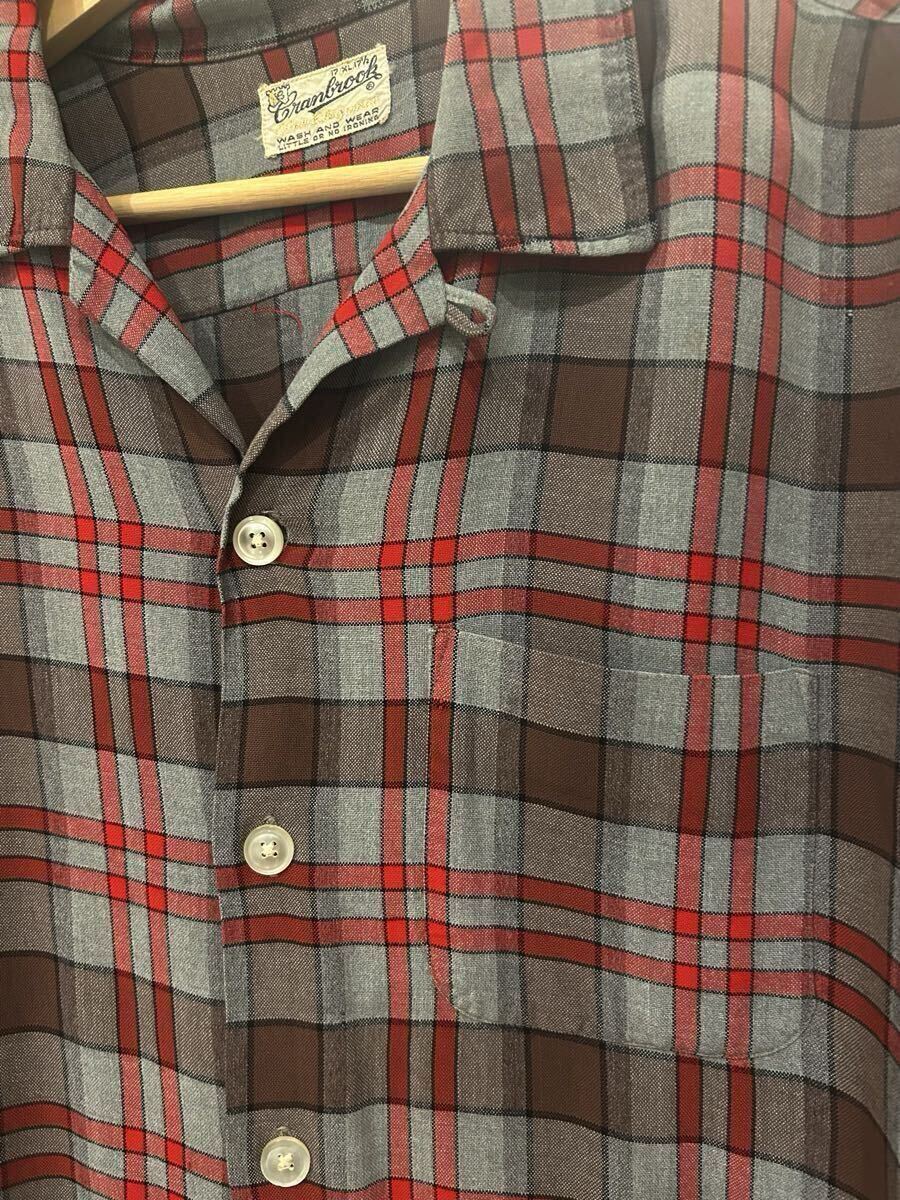 60s XL レーヨンシャツ ヴィンテージ cran brook シャドーチェック オンブレ ビンテージ オープンカラーシャツ チェックシャツ 60年代 50s_画像5