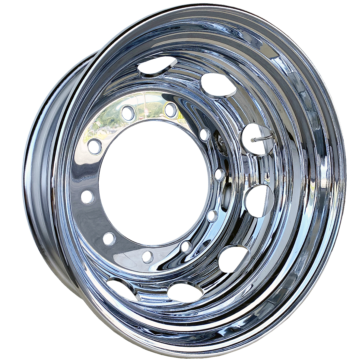 メッキホイール 22.5×7.50 10穴 新ISO リア用 大型 トラック ダンプ トレーラー バス 新品 1年保証 DOT-X_画像2