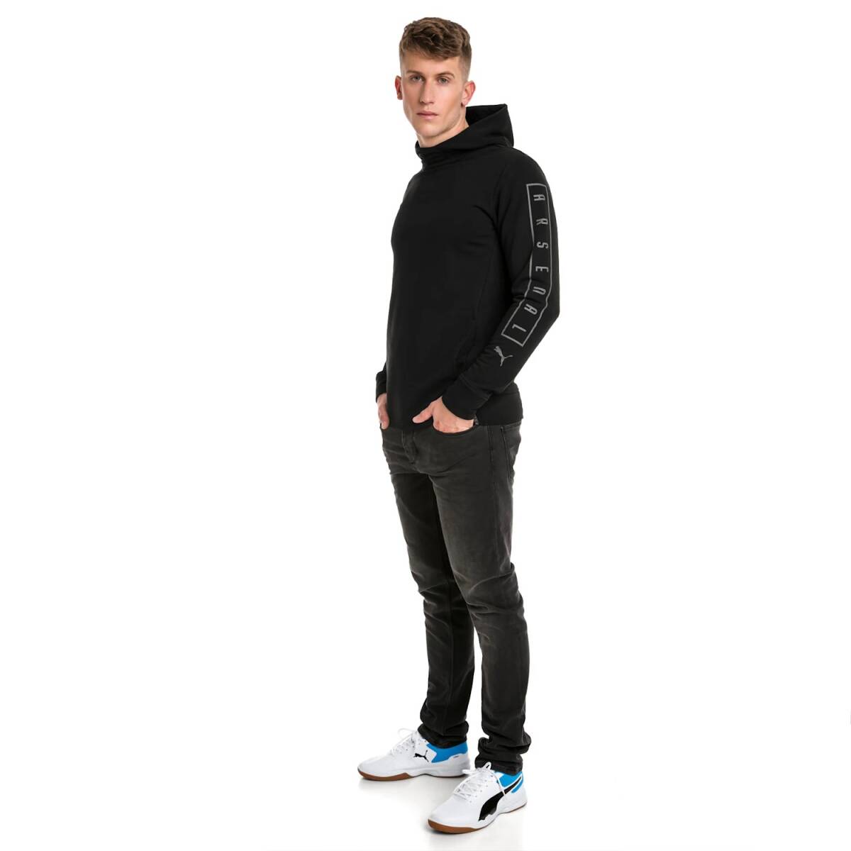 プーマ サイズ US M アーセナル FC ファン スローガン フーディー 税込定価6600円 ARSENAL ブラック パーカー イングランド プレミアリーグ_画像8