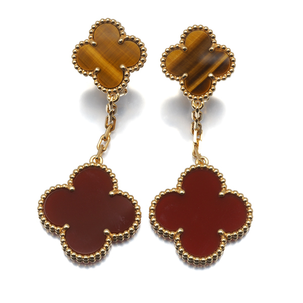 ヴァンクリーフ＆アーペル ピアス カーネリアン タイガーアイ マジックアルハンブラ K18YG 保証書BLJ_画像2