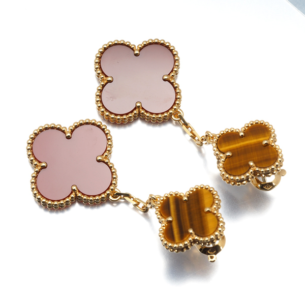 ヴァンクリーフ＆アーペル ピアス カーネリアン タイガーアイ マジックアルハンブラ K18YG 保証書BLJ_画像3