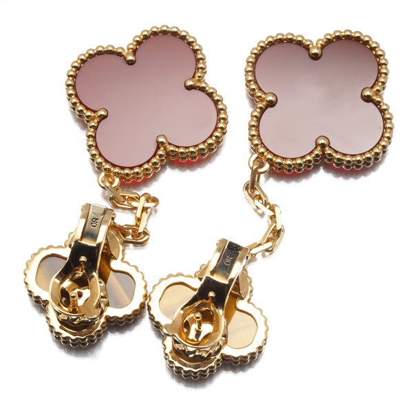 ヴァンクリーフ＆アーペル ピアス カーネリアン タイガーアイ マジックアルハンブラ K18YG 保証書BLJ_画像4