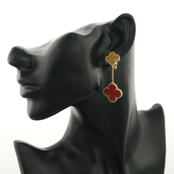 ヴァンクリーフ＆アーペル ピアス カーネリアン タイガーアイ マジックアルハンブラ K18YG 保証書BLJ_画像6