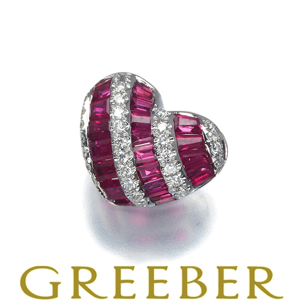 ルビー 0.90ct ダイヤ ダイヤモンド 0.12ct ハート ペンダントトップ K18WG GENJ_画像1