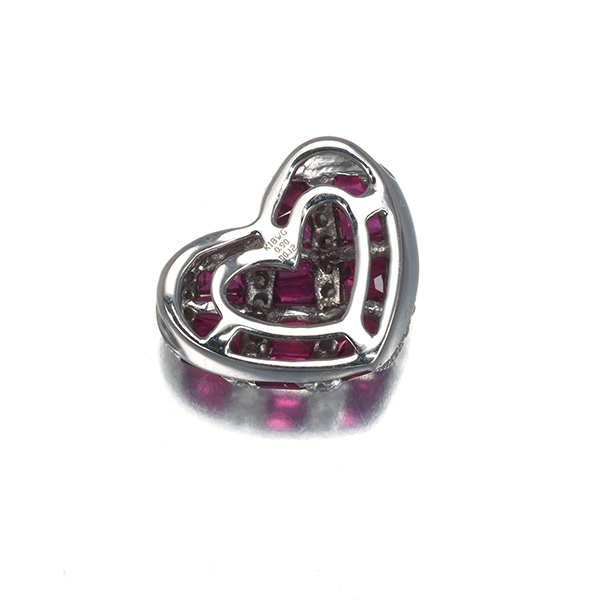 ルビー 0.90ct ダイヤ ダイヤモンド 0.12ct ハート ペンダントトップ K18WG GENJ_画像3