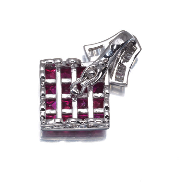 ルビー 1.70ct ダイヤ ダイヤモンド 0.10ct ミステリーセッティング ペンダントトップ K18WG GENJ_画像3