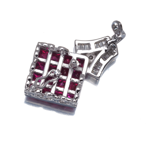 ルビー 1.70ct ダイヤ ダイヤモンド 0.10ct ミステリーセッティング ペンダントトップ K18WG GENJ_画像4