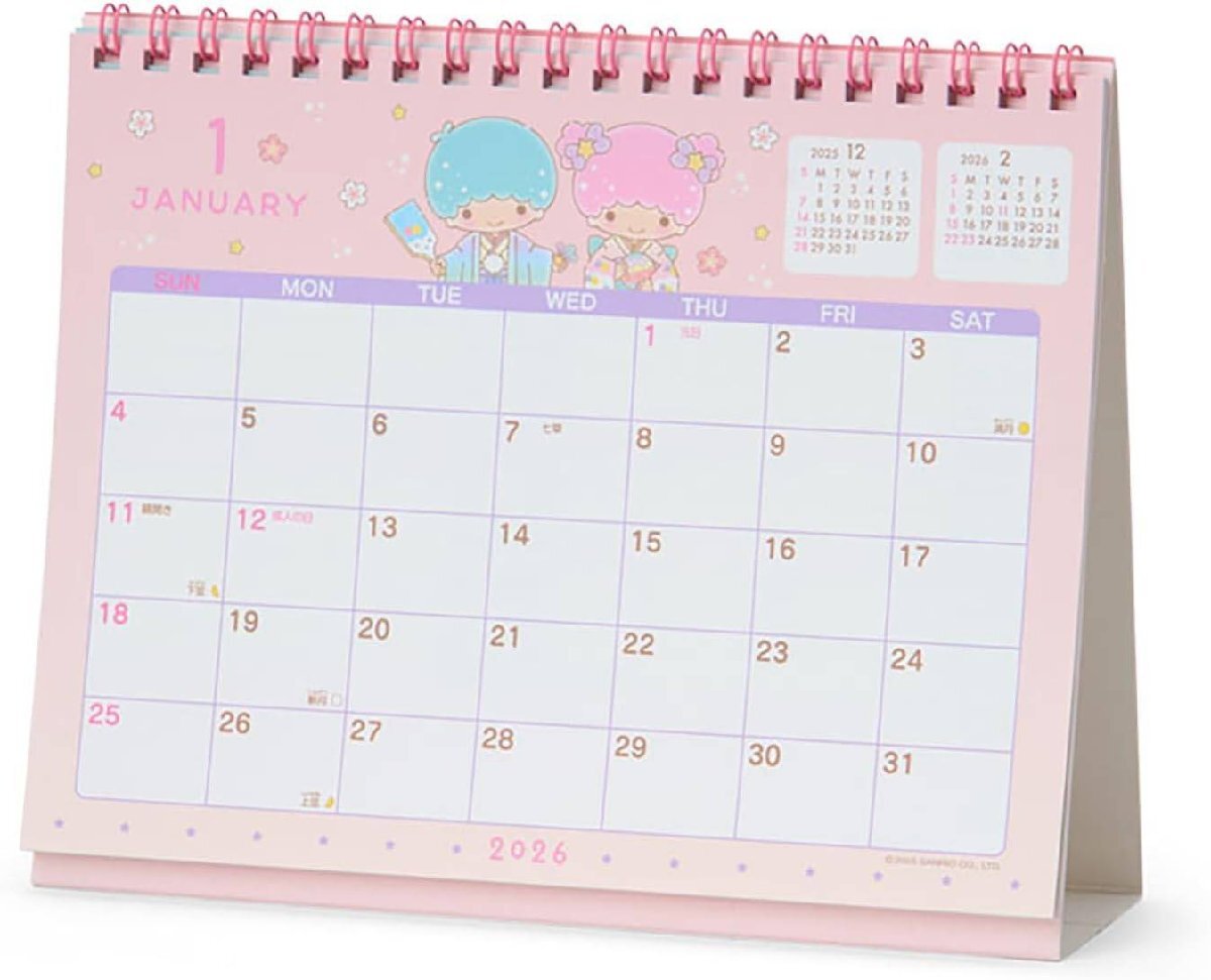 リトルツインスターズ キキ ララ リングカレンダー 2026 卓上 622061 カレンダー_画像3