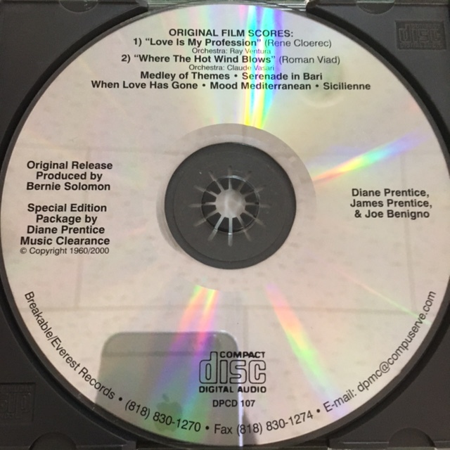 OST/LOVE IS MY PROFESSION/WHERE THE HOT WIND BLOWS/DPCD107/BRIGITTE BARDOT/ブリジット・バルドー/可愛い悪魔/ジーナ・ロロブリジーダ_画像3