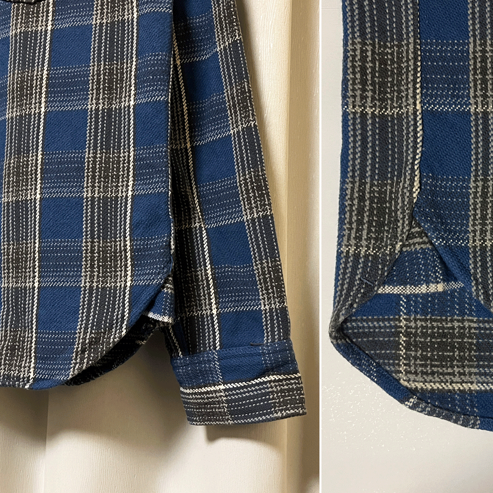 サイズ3 UES ウエス WEAR WELL 日本製 ヘビーネルシャツ マチ付き 青チェック フランネルシャツ ビンテージ レプリカ ブルー 廃盤カラー L_画像7