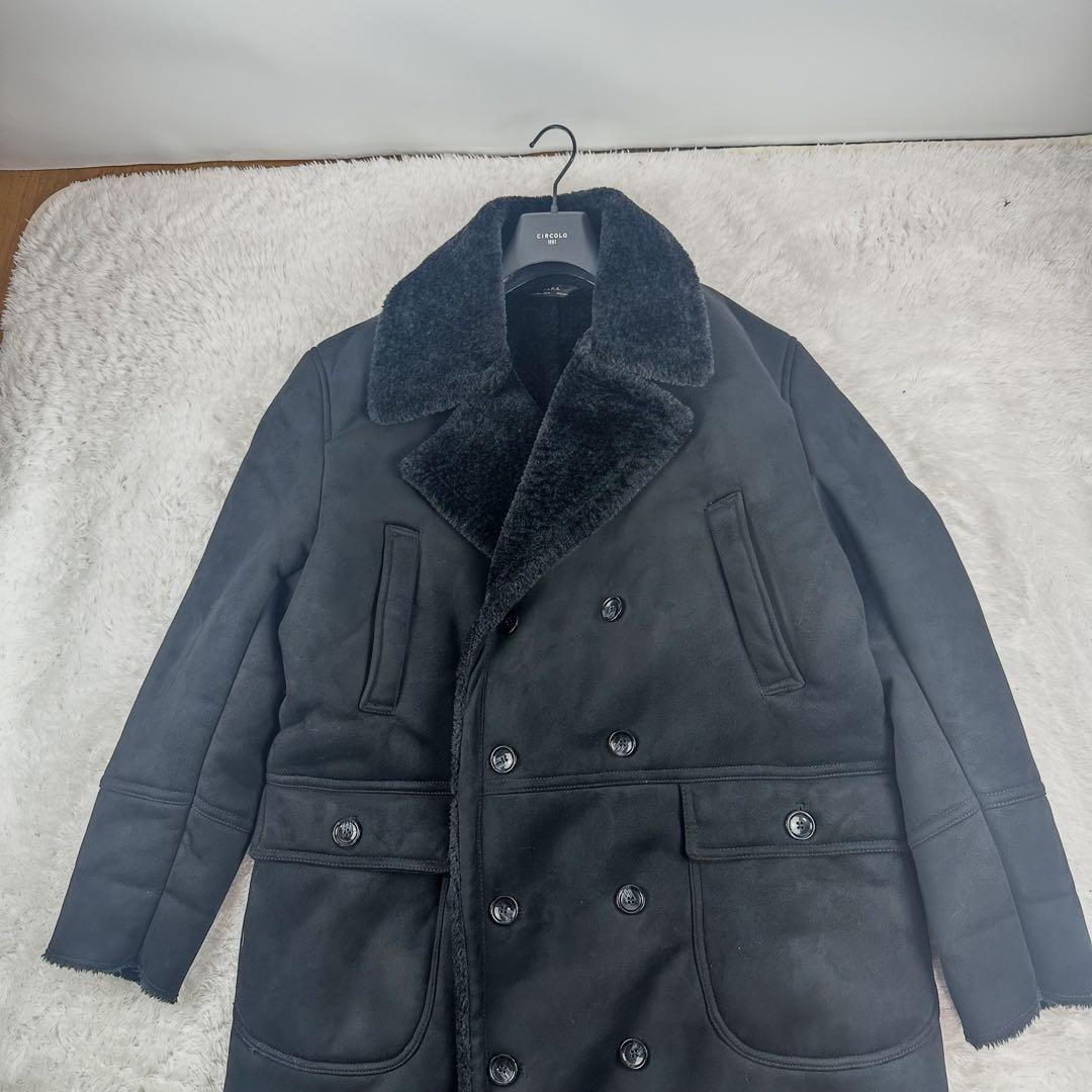 美品 ザラ ZARA ロングコート ムートン 黒 ブラック XL ファー アウター 大きいサイズ メンズ 通勤 通学 キャンバス　キャンパス_画像2