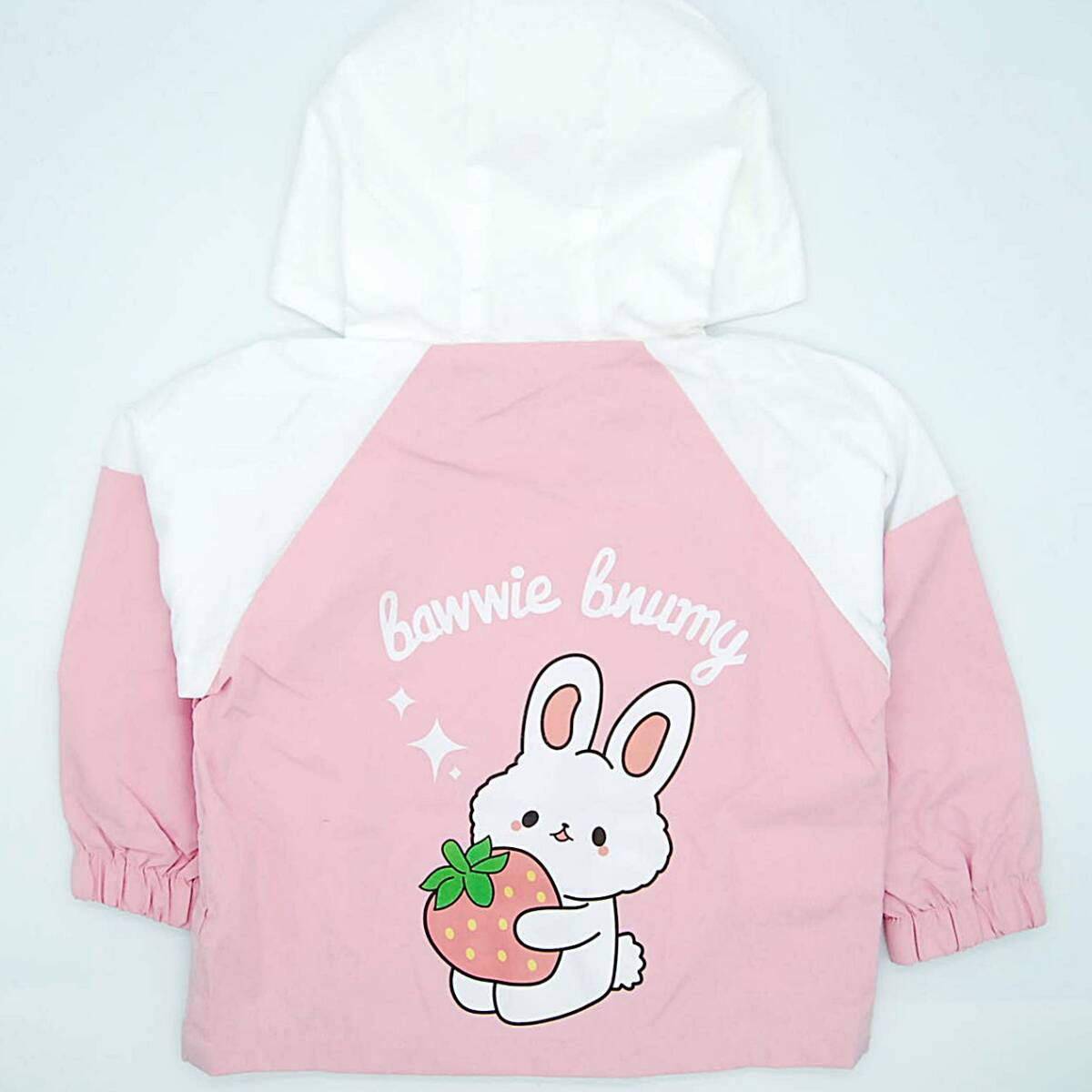 【送料無料】新品 キッズ うさちゃん パーカー ジャケット 100cm 女の子用 フード付 子供服 ウィンドブレーカー アウター ピンク うさぎ_画像3