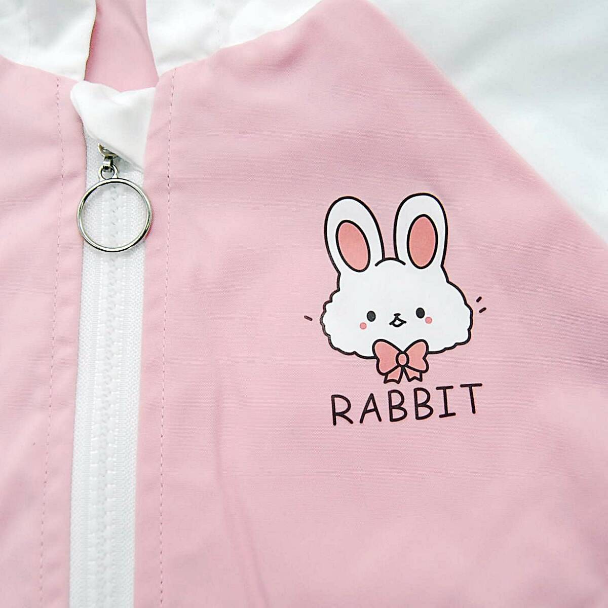 【送料無料】新品 キッズ うさちゃん パーカー ジャケット 100cm 女の子用 フード付 子供服 ウィンドブレーカー アウター ピンク うさぎ_画像4