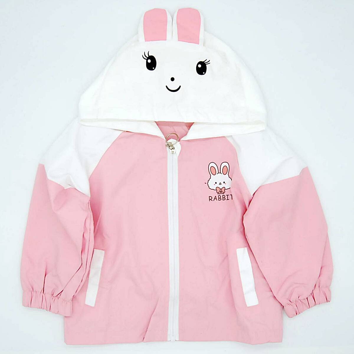 【送料無料】新品 キッズ うさちゃん パーカー ジャケット 100cm 女の子用 フード付 子供服 ウィンドブレーカー アウター ピンク うさぎ_画像2