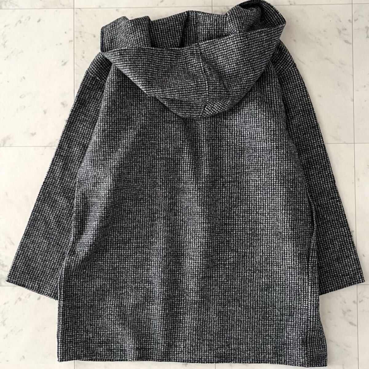 美品*GALERIE VIE ギャルリーヴィー ウール混フーデッドノーカラーコート S ゆったり グレー系 日本製 アウター 長袖 レディース_画像3