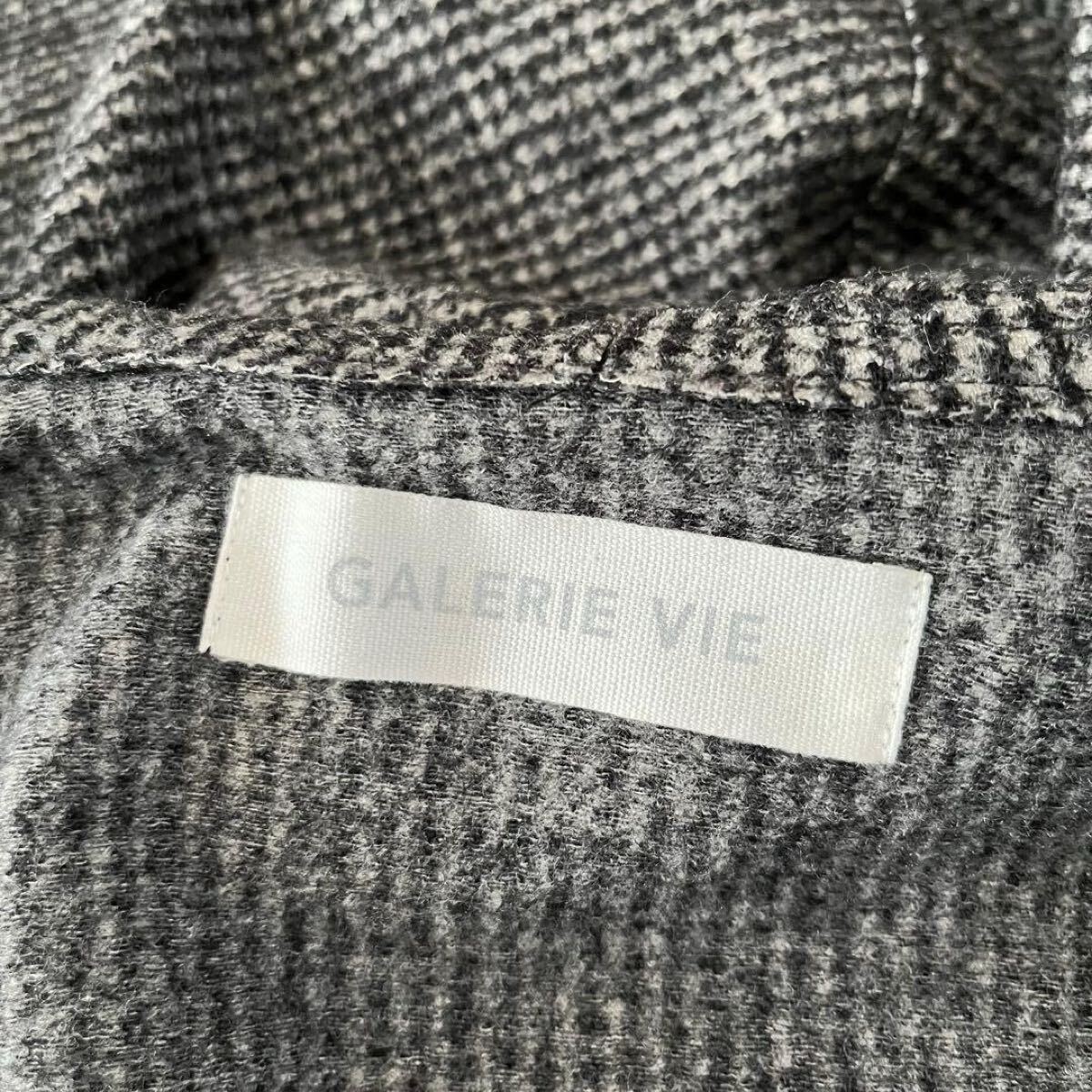美品*GALERIE VIE ギャルリーヴィー ウール混フーデッドノーカラーコート S ゆったり グレー系 日本製 アウター 長袖 レディース_画像8