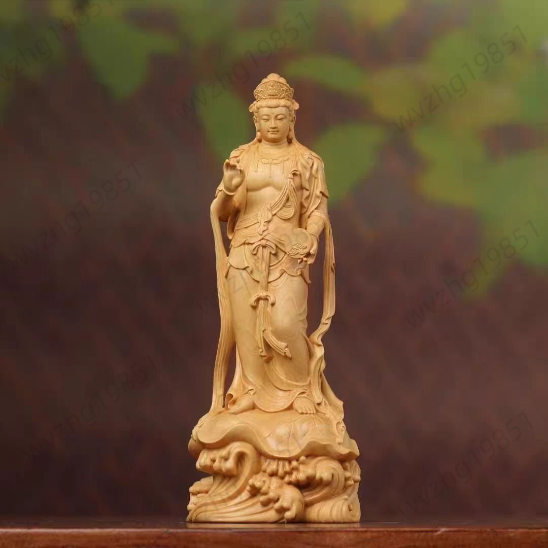  новый товар * первоклассный. дерево гравюра буддизм изобразительное искусство точный скульптура изображение Будды рука резьба по дереву первоклассный товар солнечный свет . звук бодисатва изображение 