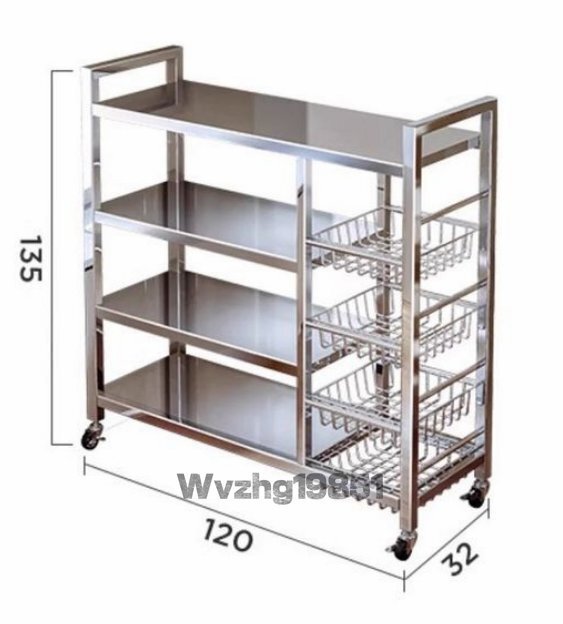 多層ステンレスキッチン野菜バスケット置物棚着地多層家庭用果物野菜収納多機能電子レンジ鍋棚_画像3