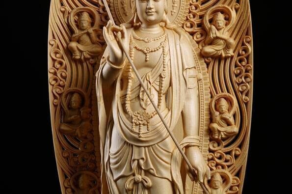  первоклассный товар # месяц свет . звук бодисатва . изображение общий кипарисовик туполистный материал буддизм изделие прикладного искусства дерево гравюра буддизм точный скульптура ... отделка товар высота 42.5cm