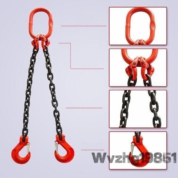 運搬作業用に チェーンスリング スリングフックタイプ G80マンガン鋼製 使用荷重3t 2本吊りセット ェーン径8mm 長さ1m_画像1