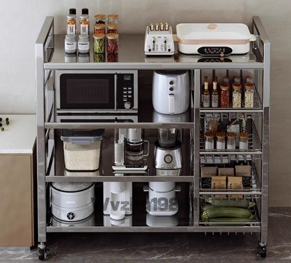 多層ステンレスキッチン野菜バスケット置物棚着地多層家庭用果物野菜収納多機能電子レンジ鍋棚_画像2