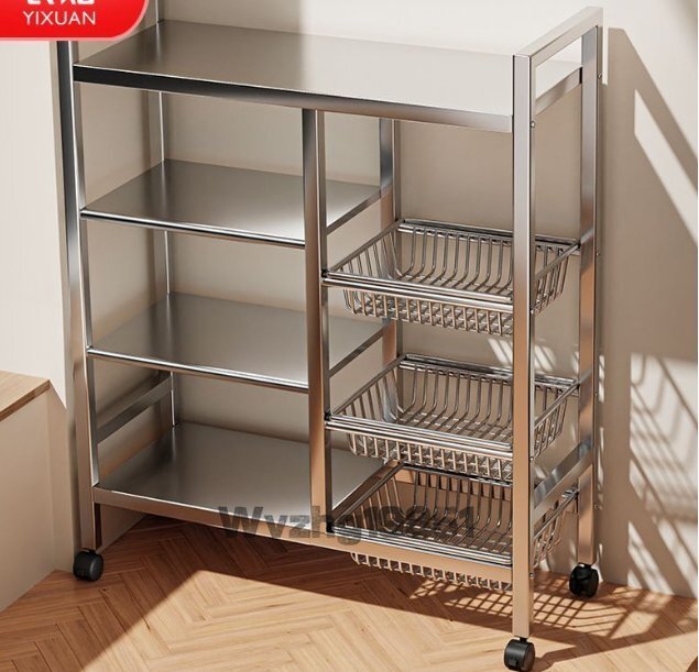 多層ステンレスキッチン野菜バスケット置物棚着地多層家庭用果物野菜収納多機能電子レンジ鍋棚_画像1