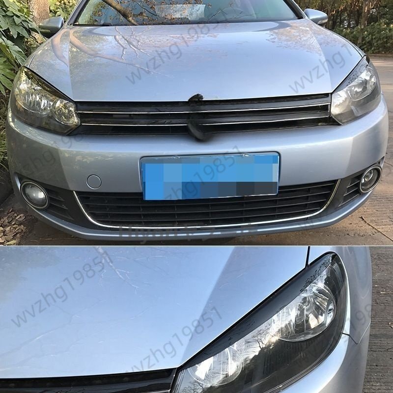 フォルクスワーゲン ゴルフ6 (Golf 6) 前大灯用 ライトブロー（ライトアイブロウ）カスタムデカール - ABS製 亮黒仕上げ_画像1