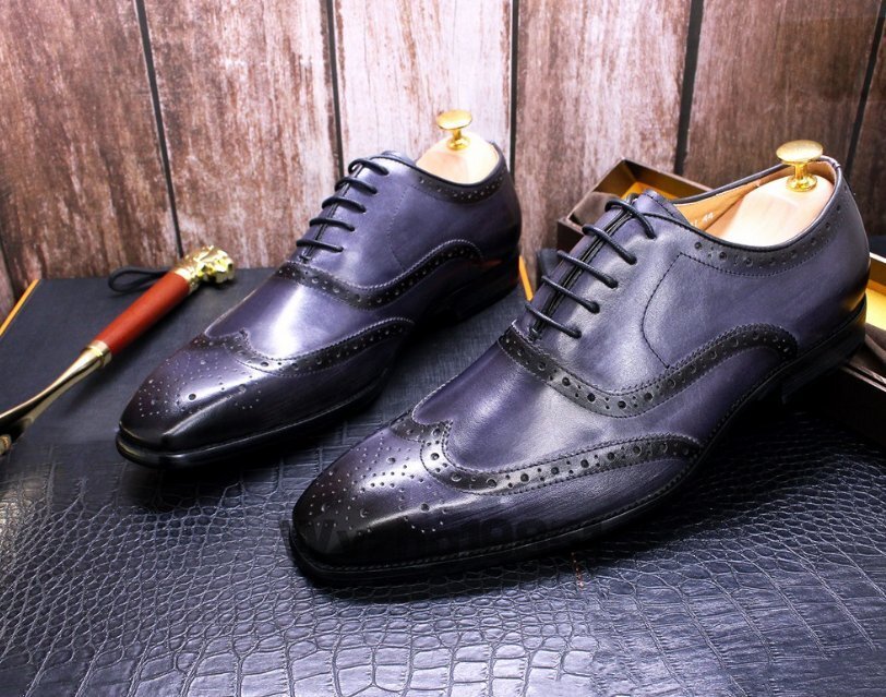 英国風ブロック本革男性靴手作り男性オックスフォード靴ビジネスカジュアル靴男性_画像4