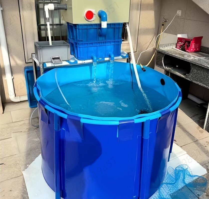 大型円形の帆布魚池厚手支柱 防水布貯水プール養殖水槽錦鯉一時飼育池900L_画像2