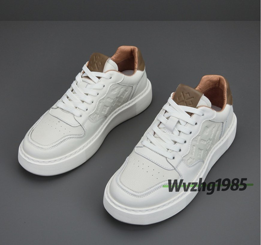 本革板靴男性靴ハイエンド百合靴春秋新型通気性カジュアル靴頭層牛革男性白靴38 ~ 44ヤード_画像2