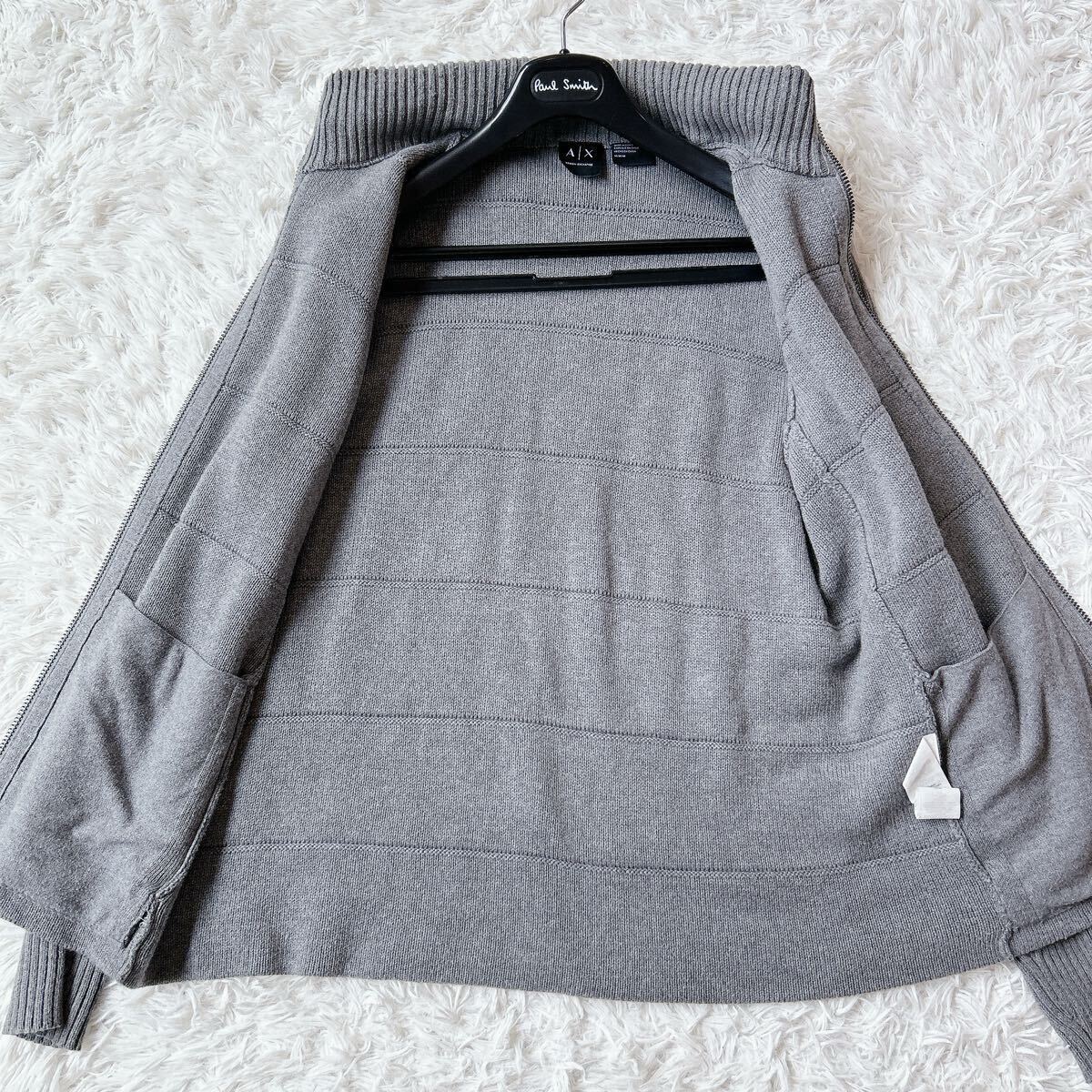 美品 ARMANI EXCHANGE ドライバーズ ニット ジャケット 2way ブルゾン アウター ジップアップ グレー アルマーニ ストレッチ ケーブル 伸縮_画像5