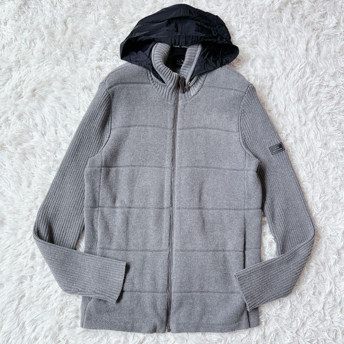 美品 ARMANI EXCHANGE ドライバーズ ニット ジャケット 2way ブルゾン アウター ジップアップ グレー アルマーニ ストレッチ ケーブル 伸縮_画像8