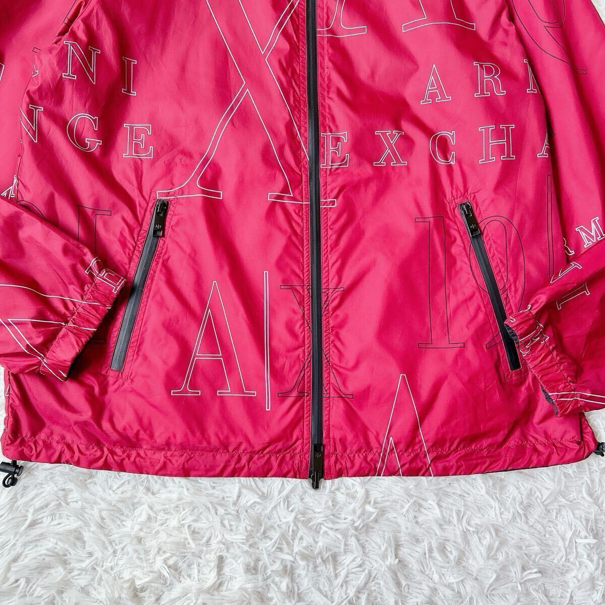 美品 ARMANI EXCHANGE 4WAY ジャケット ブルゾン リバーシブル フード収納 撥水 L 総柄 ダブルジップ アルマーニ エクスチェンジ ナイロン_画像7