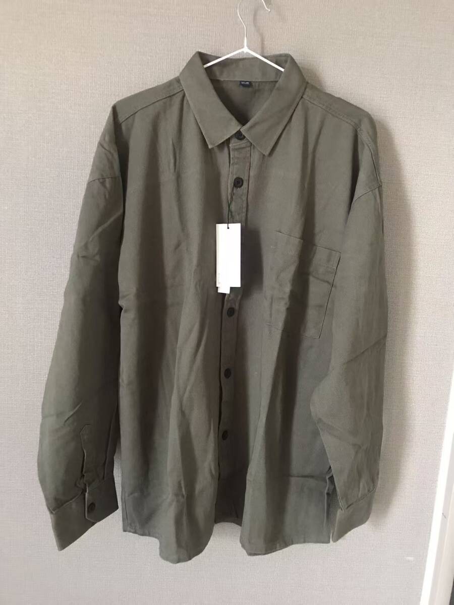 シャツ メンズ 長袖 綿 無地 グリーン L_画像3