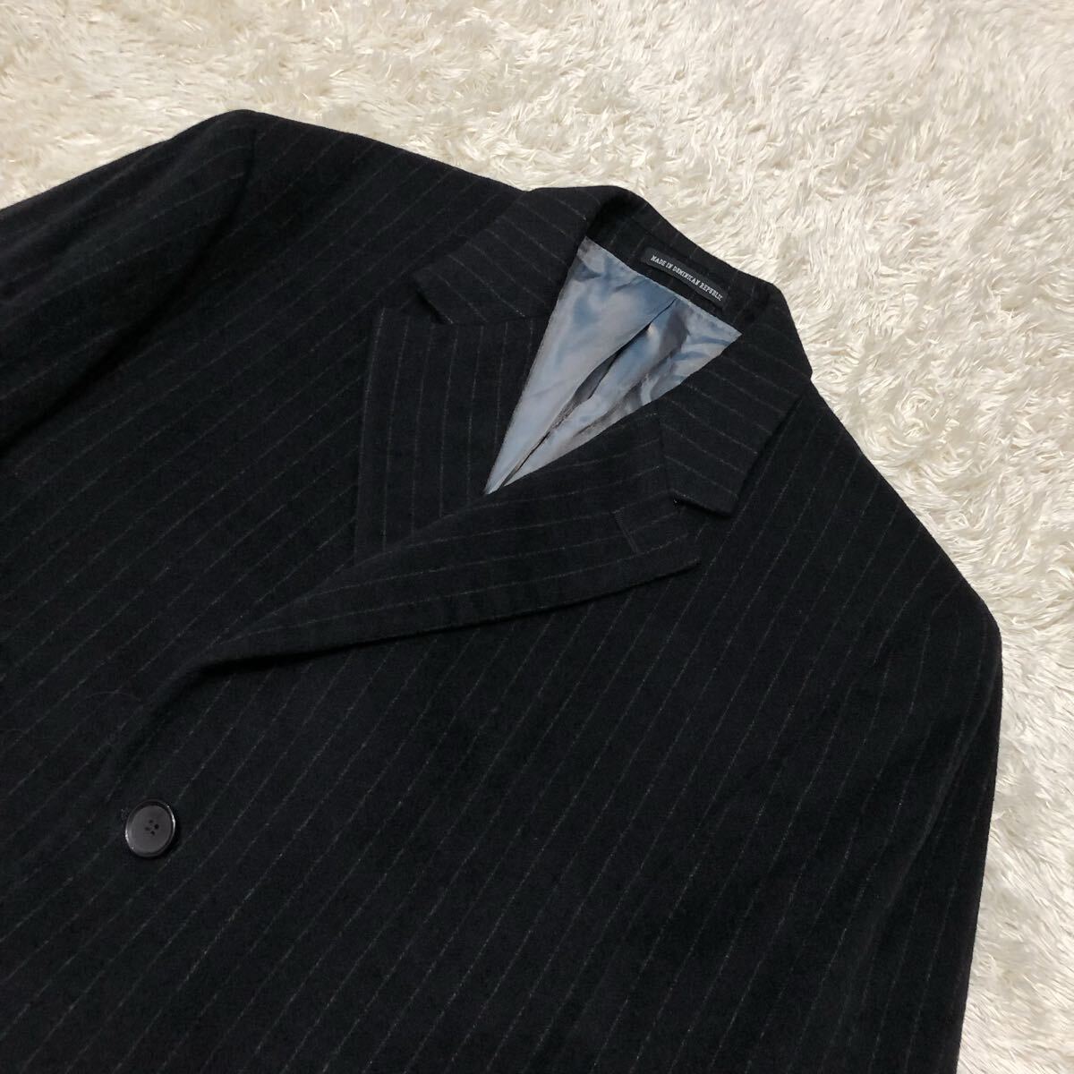 超希少2XL!カルバンクライン【極上のカシミヤ】Calvin Klein チェスターコート ブラック系 ストライプ ウール カシミヤ 高級感◎ 秋冬 3L_画像3