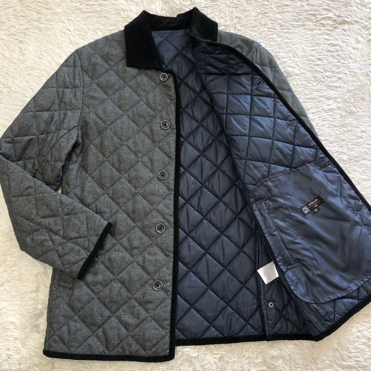 希少L!ミッシェルクランオム【圧倒的高級感】MICHEL KLEIN HOMME キルティングコート グレー系 中綿 秋冬◎ アウター 48_画像1