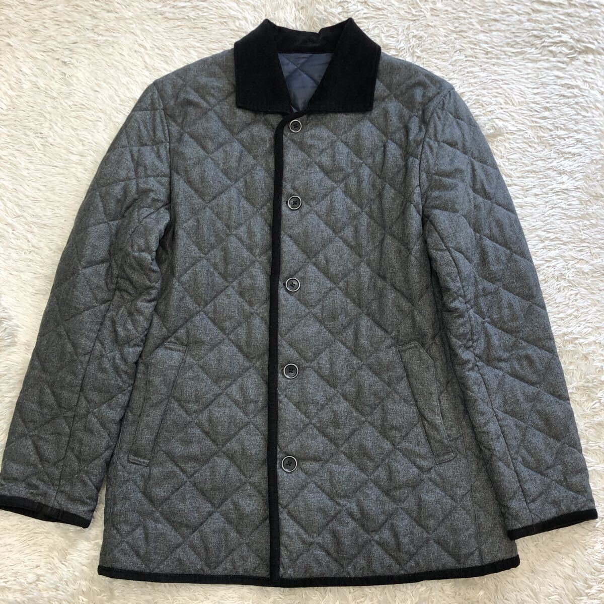 希少L!ミッシェルクランオム【圧倒的高級感】MICHEL KLEIN HOMME キルティングコート グレー系 中綿 秋冬◎ アウター 48_画像2