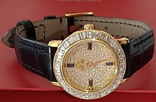 超美品オメガジュエリー時計18k全面純正ダイヤモンド×サファイア_画像4