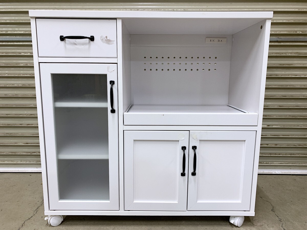 中古 通電OK キッチンカウンター ホワイト 幅900×奥行400×高さ890mm 食器棚 キッチン収納 収納棚 レンジ台 炊飯器台 茨城 1104こ3 M 家C_画像2