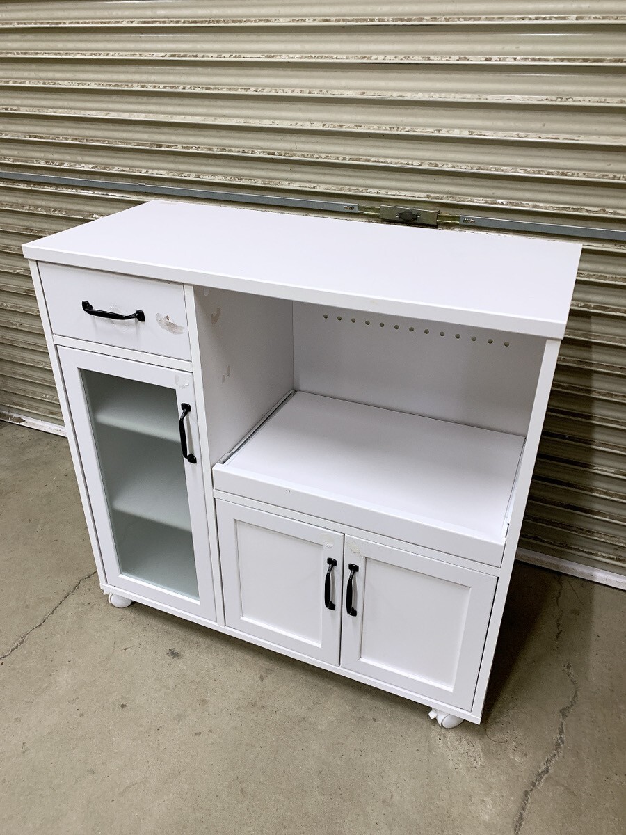 中古 通電OK キッチンカウンター ホワイト 幅900×奥行400×高さ890mm 食器棚 キッチン収納 収納棚 レンジ台 炊飯器台 茨城 1104こ3 M 家C_画像1