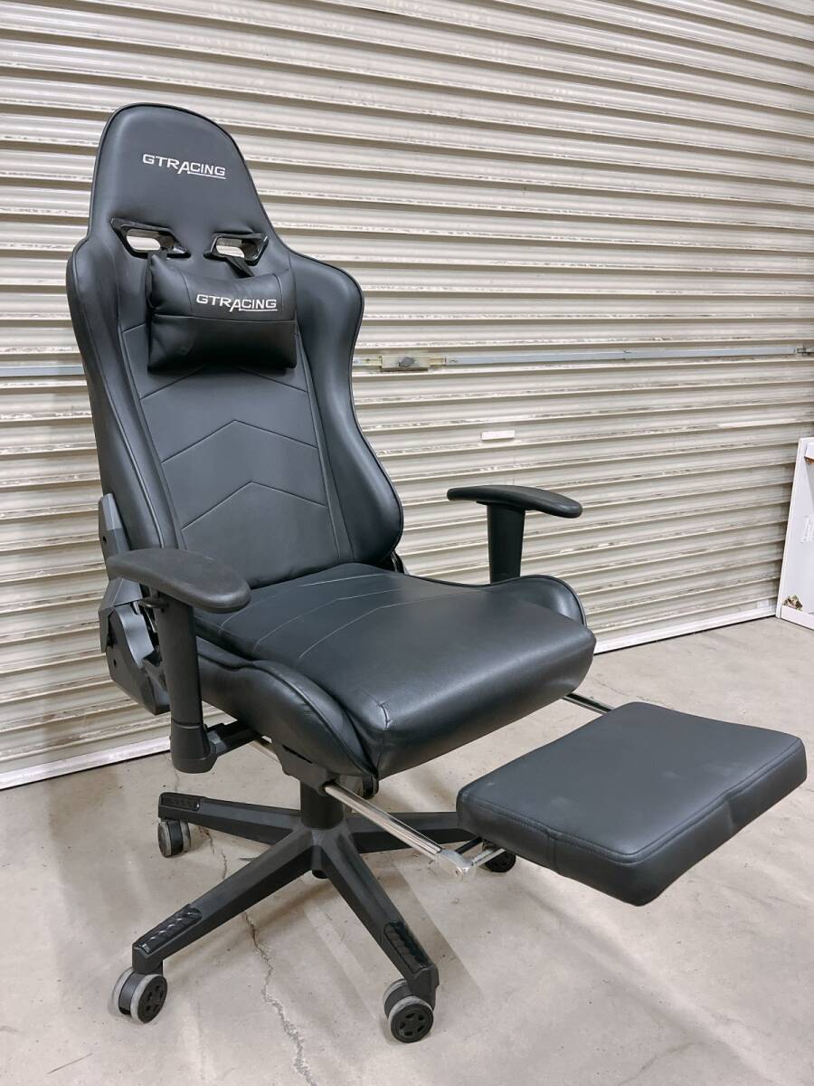 現状品 GTRACING ゲーミングチェア PCチェア オットマン アームレスト フットレスト リクライニング イス 引取歓迎 茨城県 1110あら2 M 家_画像1