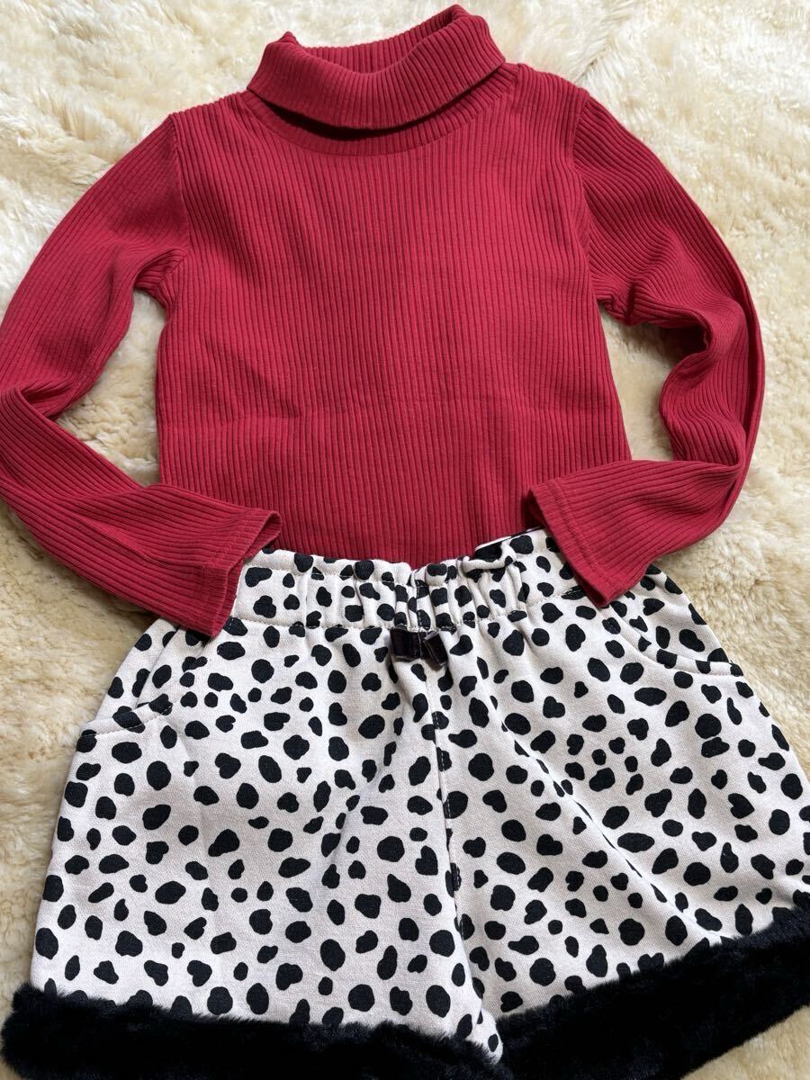 ハイネック カットソー 長袖 赤 リブ ストレッチあり 120㎝ 中古 (女の子、Tシャツ、インナー)_画像2