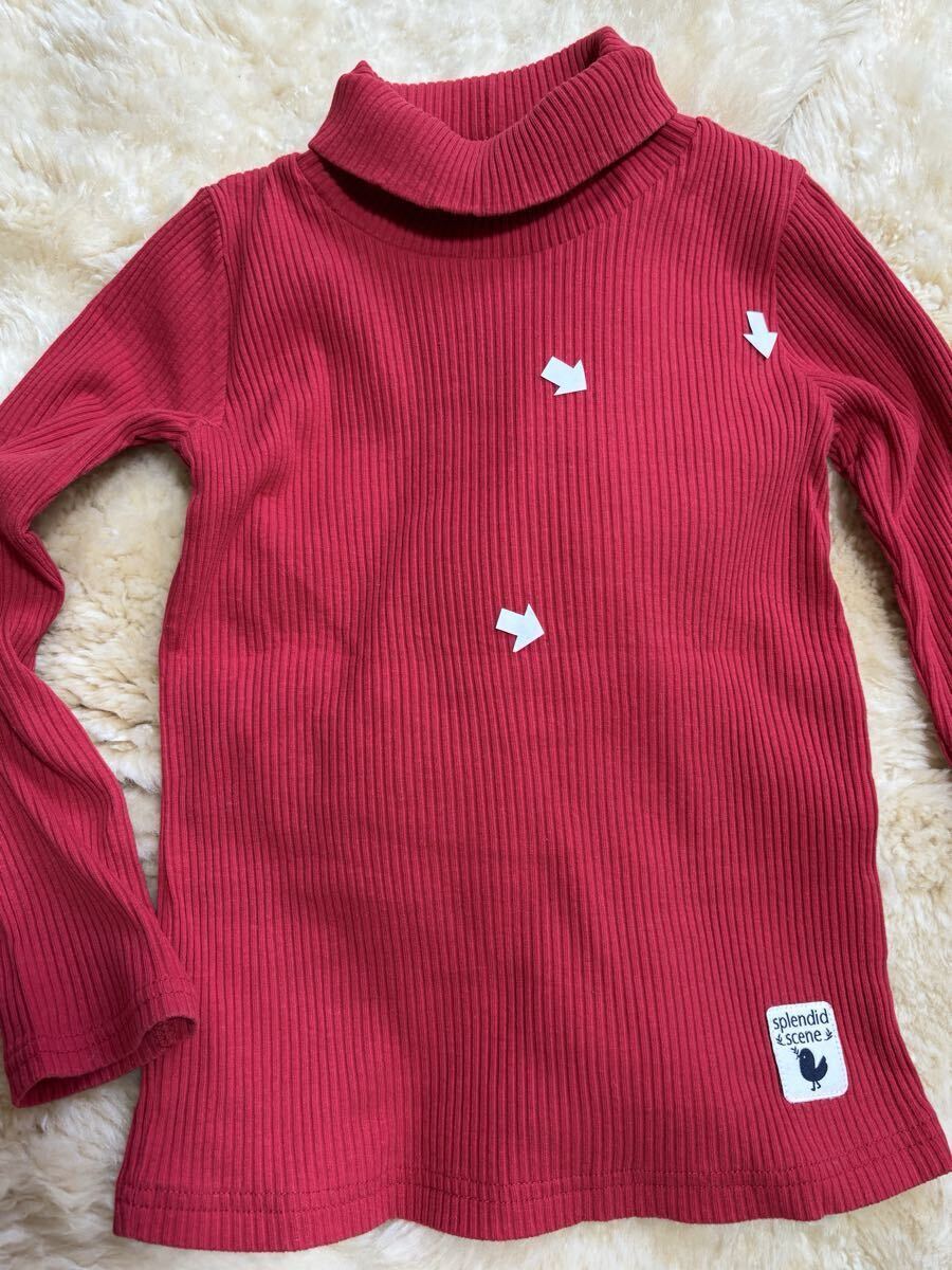 ハイネック カットソー 長袖 赤 リブ ストレッチあり 120㎝ 中古 (女の子、Tシャツ、インナー)_画像3