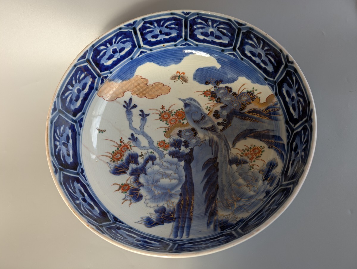 古伊万里 染付 花鳥 色絵 大鉢_画像1
